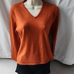 Pursuits LTD Soft V-Neck Lightweight Sweater - Burnt Orange